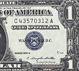 1957A $1 Dollar Silver Certificate (Blue Seal) Block C-A , Uncirculated - Picture 1 of 3