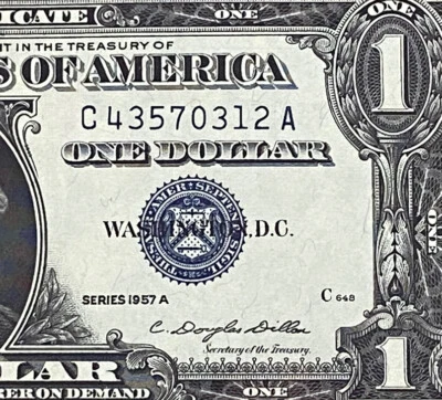 1957A  $1 Dollar Silver Certificate (Blue Seal) Block C-A , Uncirculated - Image 1 of 3