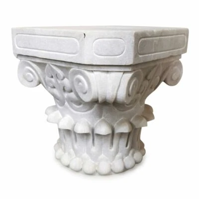 Capitello De Colonne En Marbre Blanc Carrara Capitale Antique H 38Cm - Photo 1/4