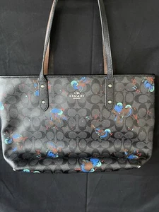 Coach RARE Love Birds Design Black Monogrammed Large Tote Purse Handbag ๐ - Picture 1 of 11