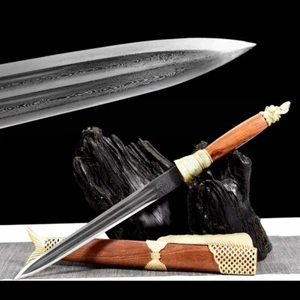 Chinese Kung Fu Sword Knives Folded Damascus Steel Blade Fish Shape Dagger Sharp - Picture 1 of 15