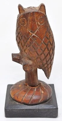 Vintage Wooden Owl Figurine Original Old Very Fine Hand Carved Foto 1 de 4