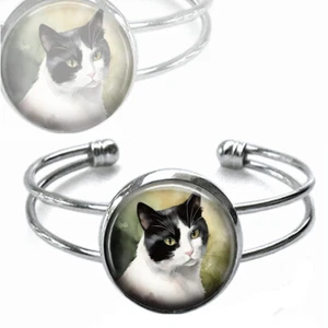 Pulsera de esmoquin gato de colección acuarela estampado artístico gato amante joyería regalo - Imagen 1 de 3