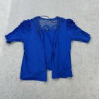 Roman Ladies Cardigan Blue 20 Short Sleeve Open Front Crochet Detail Viscose VGC