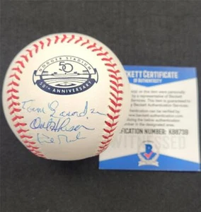 Gibson~Tommy Lasorda~Orel Hershiser signed Dodgers 50th Anniversary Baseball BAS - Picture 1 of 4