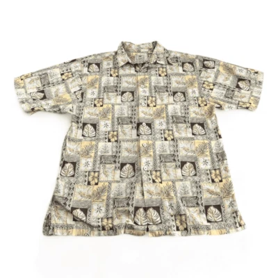 Camisa Hawaiana Luau Adulto MEDIANA Marrón Amarillo Tribal Floral Botánica Tiki Y2K Foto 1 de 4