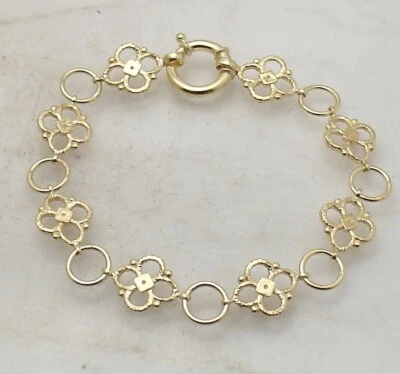 Pulsera Technibond 3D Flower Floral Power Chapada en Oro Amarillo 14K Plata Foto 1 de 4