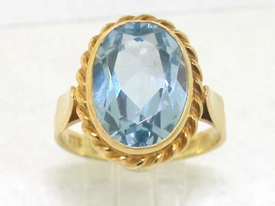 Ring 333 Gelbgold 8Kt Gold synth. Spinell Aquamarin oval facettiert 1970er Jahre - Bild 1 von 4