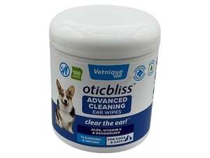 Vetnique Labs Oticbliss Advanced Cleaning Ear Wipes For Dogs & Cats 100 Ct Aloe - Picture 1 of 4