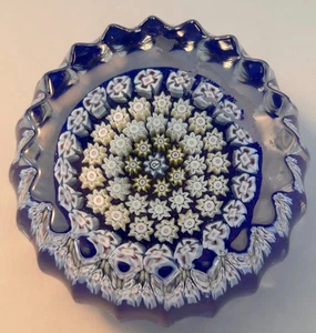 Perthshire Crieff Schottland Millefiori Miniatur geriffelt Briefbeschwerer 1,75" blau - Bild 1 von 5