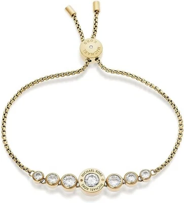 NUEVO BRAZALETE CADENA PULL MICHAEL KORS TONO DORADO, CRISTALES LOGO FIRMA MKJ5334 Foto 1 de 4