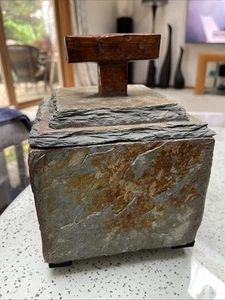 Table Top Fire Burner w/ Metal Insert For Fuel Slate Stone Copper Custom Made - Picture 1 of 14