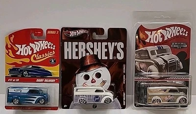 Lote de 3 Hot Wheels, DairyDeliveries, 2006 Classics, 2011 Hershey's, 2019 Zamac Foto 1 de 4