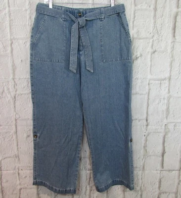 Orvis 中号水洗 100% 棉牛仔短牛仔裤腰带腰卷腿 12 码 — 第 1/4 张图片