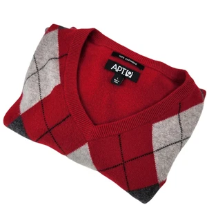 Apt. 9 Red Gray Argyle 100% Cashmere Sweater Men’s Sz L V-Neck Preppy Academic - Picture 1 of 9