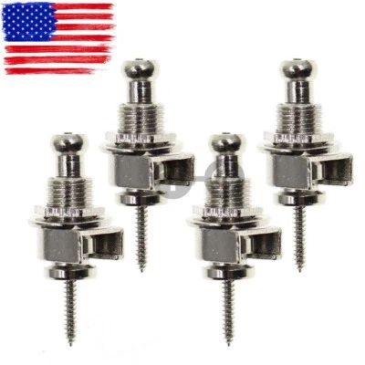 4pcs Schaller Style Guitar Strap Locks Buttons Round Head Chrome Straplocks - Image 1 of 4