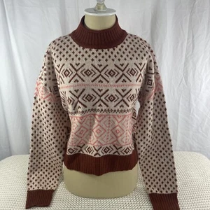 American Eagle Mockneck Christmas Sweater Beige And Brown Size Large - Picture 1 of 12