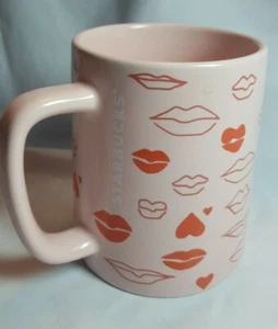 Taza de café de cerámica Starbucks 2021 besos de San Valentín edición limitada 14 oz rosa - Imagen 1 de 5