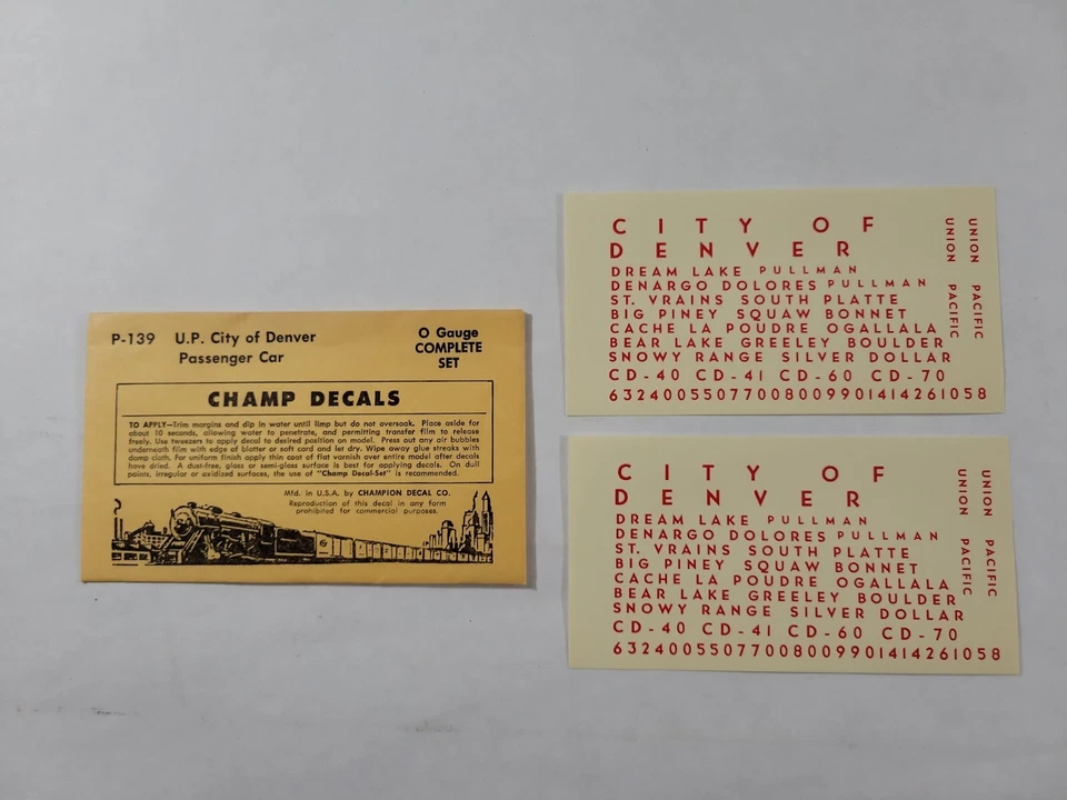 Champ Decals UP City of Denver Passenger Car  - Image 1 of 1