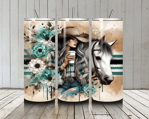 20oz Insulated Stainless Steel Tumbler Western Design Flowers, Lid & Straw - Picture 1 of 2