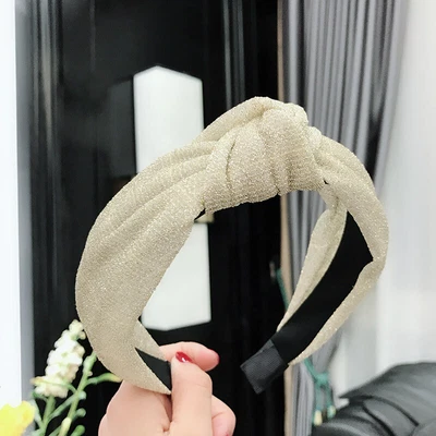 Solid Color Yoga Sports Wide Brimmed Hairbands Satin Cross Knotted Hair Hoop - Image 1 of 4