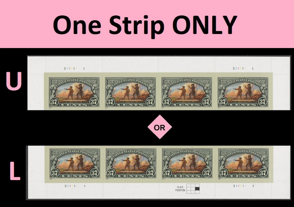 US 3854 Lewis & Clark Bicentennial 37c plate strip 4 MNH 2004 - Image 1 of 1
