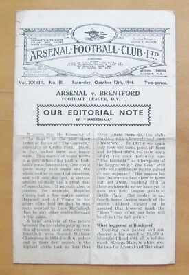 ARSENAL v BRENTFORD 1946/1947 *Fair/Good Condition Football Programme* - Image 1 of 3