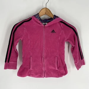 Adidas Girls Youth Pink Striped Full Zip Track Hoodie Sweatshirt Size 5 - Picture 1 of 13