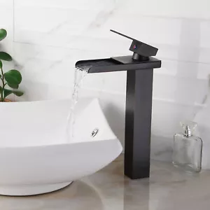 Oil Rubbed Bronze Waterfall Spout Laundry Bathroom Basin Taps Sink Mixer Faucet - Picture 1 of 3