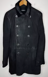 John Varvatos Collection 48 Black Trench Leather Coat Calf Small Pirate Jacket - Picture 1 of 8