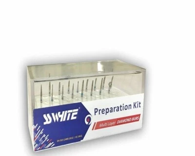 Kit de fresas de diamante de preparación de corona y puente blanco SS F/G -16 piezas  Foto 1 de 4