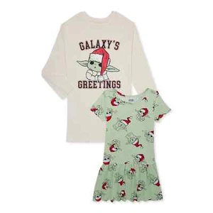 Star Wars Mandalorian Baby Girls Yoda Grogu Christmas Dresses 2-pack Size 4-5 - Picture 1 of 3
