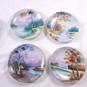UCAGCO Ceramics Japan 4 Small Plates Scenic Water Tree Creek Signed 1950’s - Picture 1 of 6