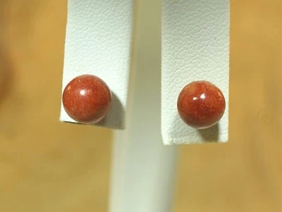 PENDIENTES 8MM PLATA ESTERLINA 925 NATURAL ESPONJA ROJA CORAL CUENTAS REDONDAS POSTES Foto 1 de 4