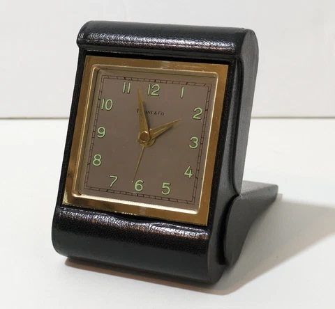 Tiffany and Co Black Leather Travel Alarm Clock Not Working Parts Only Germany Cover