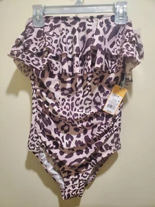 Kona Sol Women's Sexy 2 in 1 style Leopard Print One Piece Swimsuit Small *NEW* - Picture 1 of 3