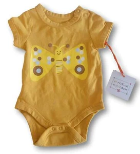 Baby Butterfly Print Shoulder Button Bodysuit Christian Robinson Yellow NB - Picture 1 of 2