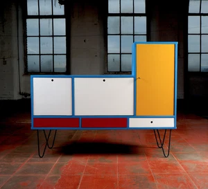 Bespoke Mondrian Sideboard / Cabinet *** Vintage Mid Century Industrial Upcycled - Picture 1 of 12