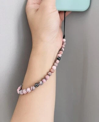 Correa de muñeca con cuentas de piedra natural, correa para teléfono con cuentas, correa para billetera Foto 1 de 4