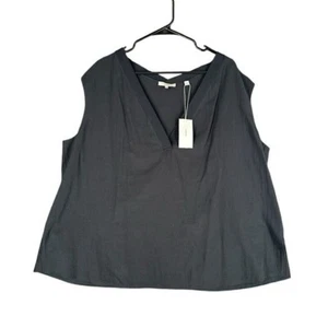 VINCE NWT Women’s XXL Black Sleeveless Bib Trim V Neck Top Blouse Capsule Office - Picture 1 of 15