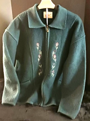 Chaqueta suéter vintage para mujer Woolrich 100 % lana bordada cremallera frontal grande Foto 1 de 4
