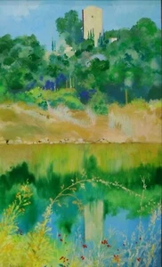 Watercolor Gouache Aquarello Acquerello GASTONE ROSSINI "Riflesso nel lago" - Picture 1 of 3