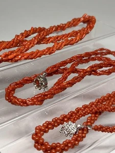 Genuine Red Coral Necklace Pendant set of 3 Silver Precious Coral Natural Coral - Picture 1 of 24