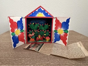 Peruanischer Retablo Skulptur Künstler Nicario Jimenez Volkskunst Kaktus Maultier Szene Box - Bild 1 von 12