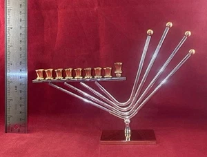 Korem Original 24kt Gold and Silver-Plated Menorah - 9”W x 6”H - Picture 1 of 5