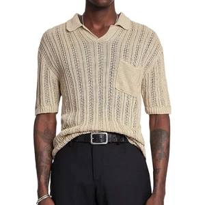 John Varvatos Collection Men's Odin Pointelle Linen Lace SS Polo Sweater Linen - Picture 1 of 6