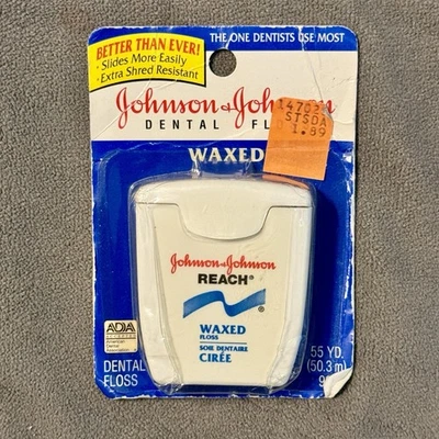 Vtg Johnson & Johnson Reach Waxed Dental Floss 55yd Unflavored 1998 New Sealed - Image 1 of 3