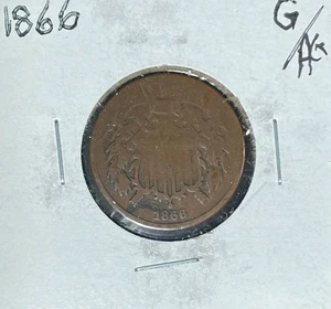1866 TWO CENT PIECE ~GOOD/AG ~NICE OLD COIN~ - Picture 1 of 2