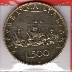 P573 Münze Coin ITALIEN Italienische Republik 500 Lire Silber 1959 Caravelle - Bild 1 von 1