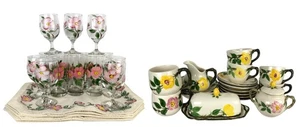 Franciscan Meadow Rose 35 Pc Set Goblets Glasses Cups Butter Saucers Placemats - Picture 1 of 14